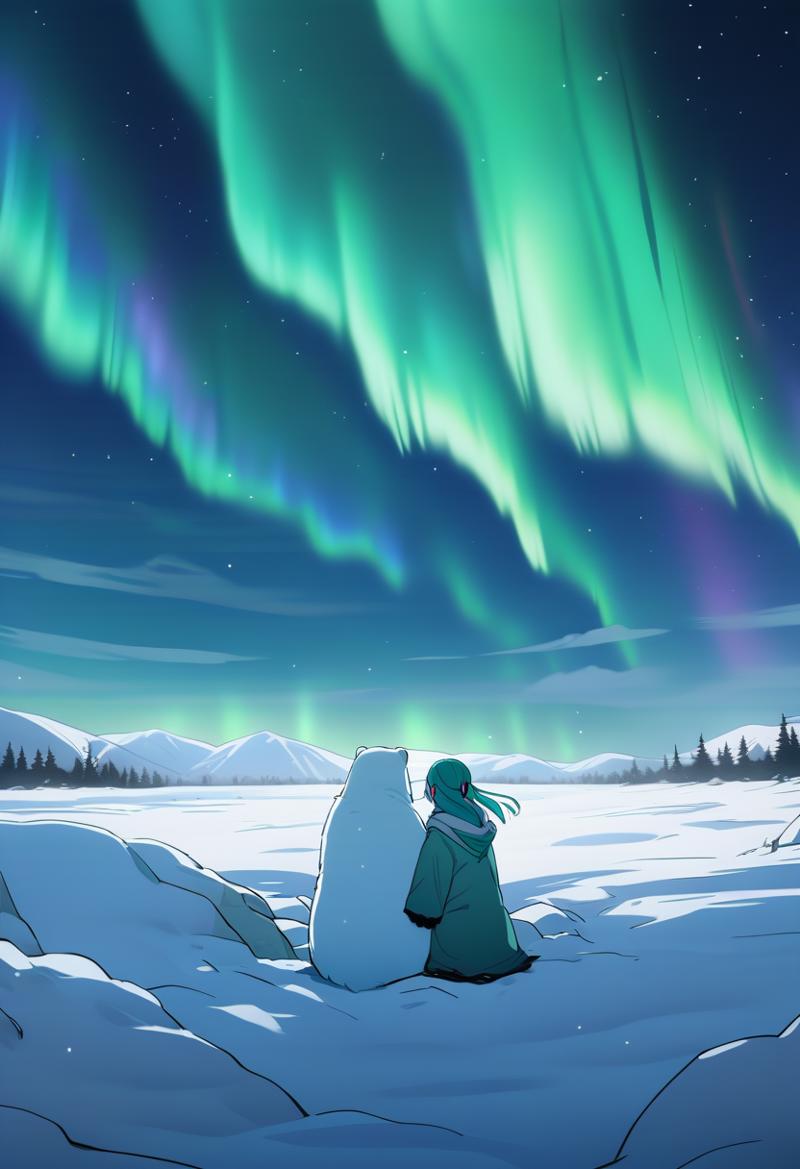 5074990-2490353233-pixiv, masterpiece, hatsune miku & polar bear, Northern lights, cold, one hundred degrees below zero, two people rely on each ot.png